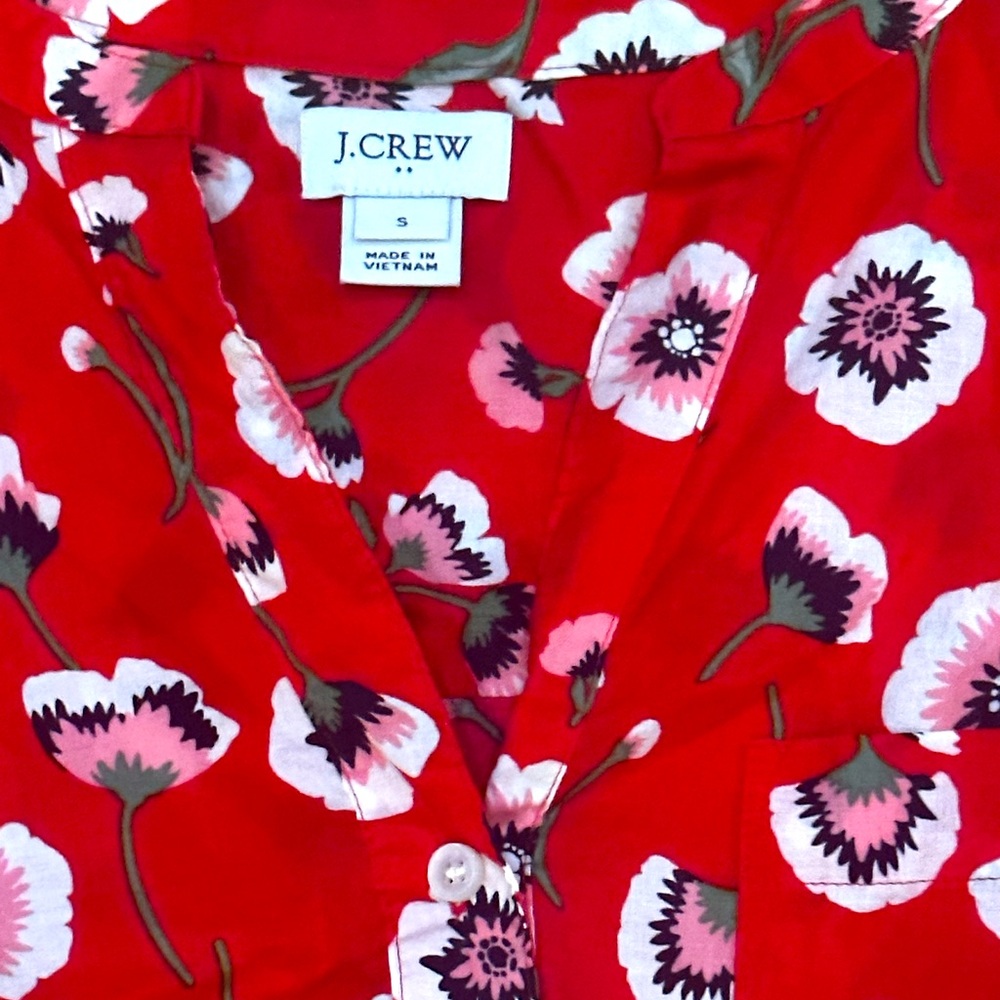 J Crew Red Floral Poppy Tie Front Top Blouse Short Sleeve Small - Picture 4 of 5
